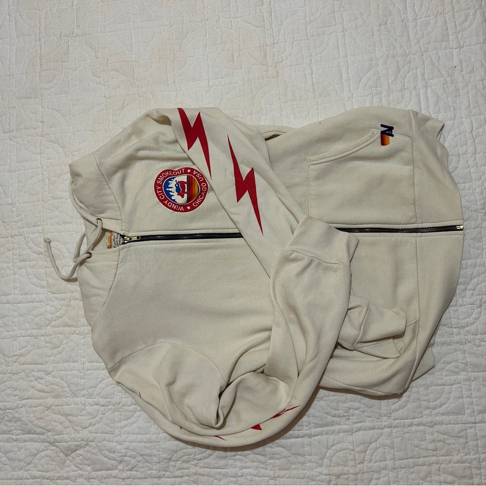 Aviator Nation Cream Jacket with Red Accents